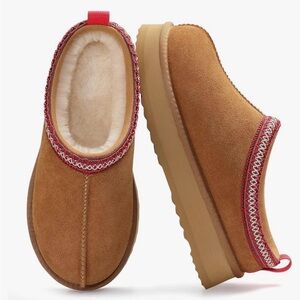 KIDMI Genuine Suede Platform Slippers for Women Fuzzy Winter Warm Shoes -7.5-8